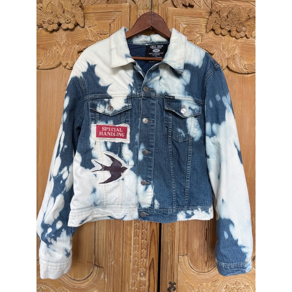 Upcycled Denim Jacket Crow Patch Indivisible Medium Folk Art - Picture 9 of 9